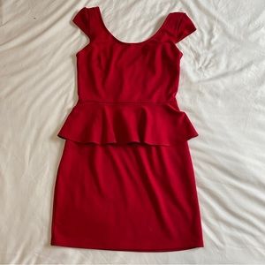 Red Peplum Waist Cocktail Dress